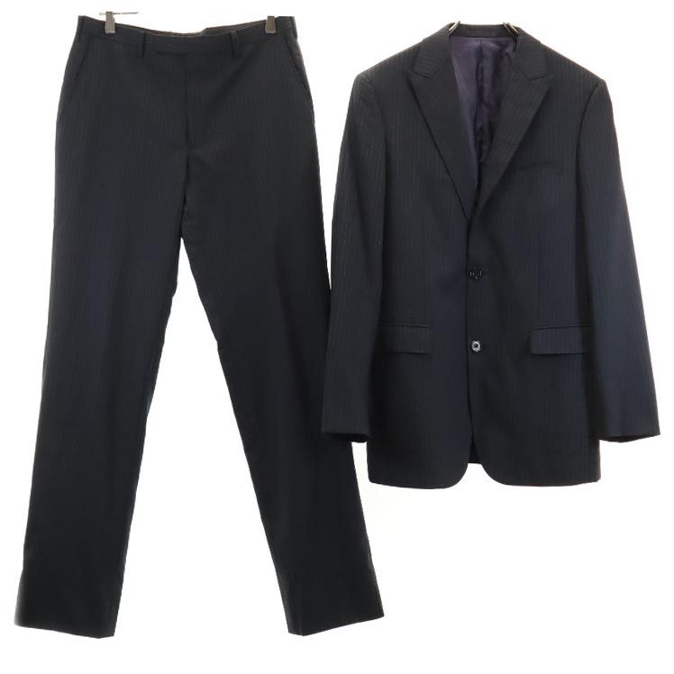 バーバリーブラックレーベル 三陽商会 ストライプ スーツ 上下 セットアップ 42R ブラック系 BURBERRY BLACK LABEL メンズ