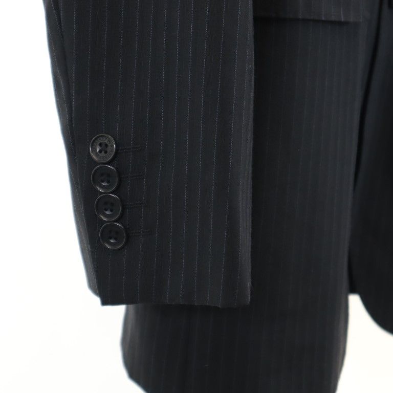 バーバリーブラックレーベル 三陽商会 ストライプ スーツ 上下 セットアップ 42R ブラック系 BURBERRY BLACK LABEL メンズ