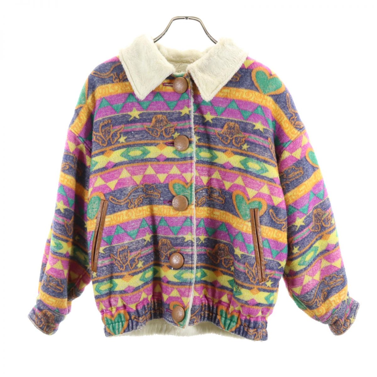 ジャンシャルルドカステルバジャック 総柄 ウールブレンド ジャケット M Jean charles de Castelbajac 裏ボア レディース