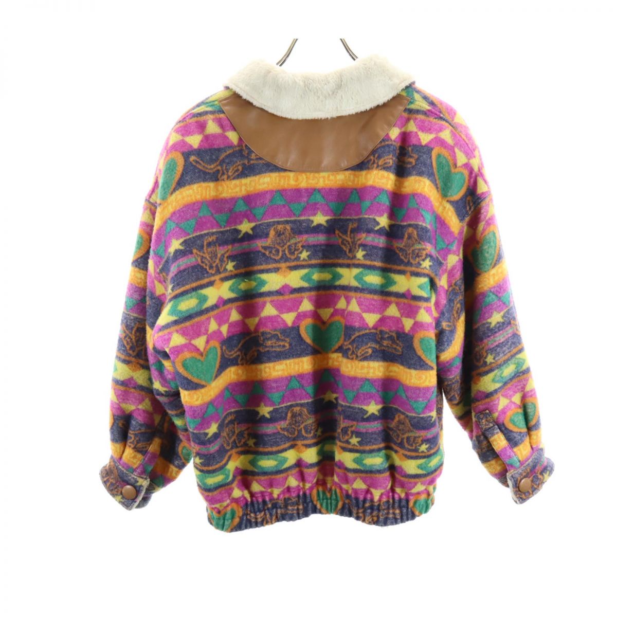 Jean charles de Castelbajac ジャンシャルルドカステルバジャック 総柄 ウールブレンド ジャケット M 裏ボア レディース