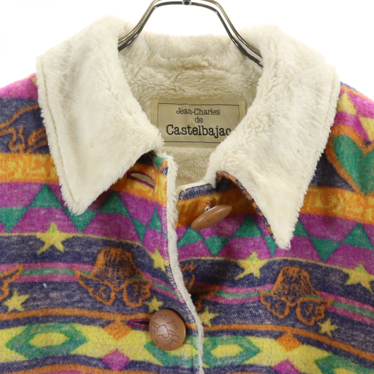 Jean charles de Castelbajac ジャンシャルルドカステルバジャック 総柄 ウールブレンド ジャケット M 裏ボア レディース