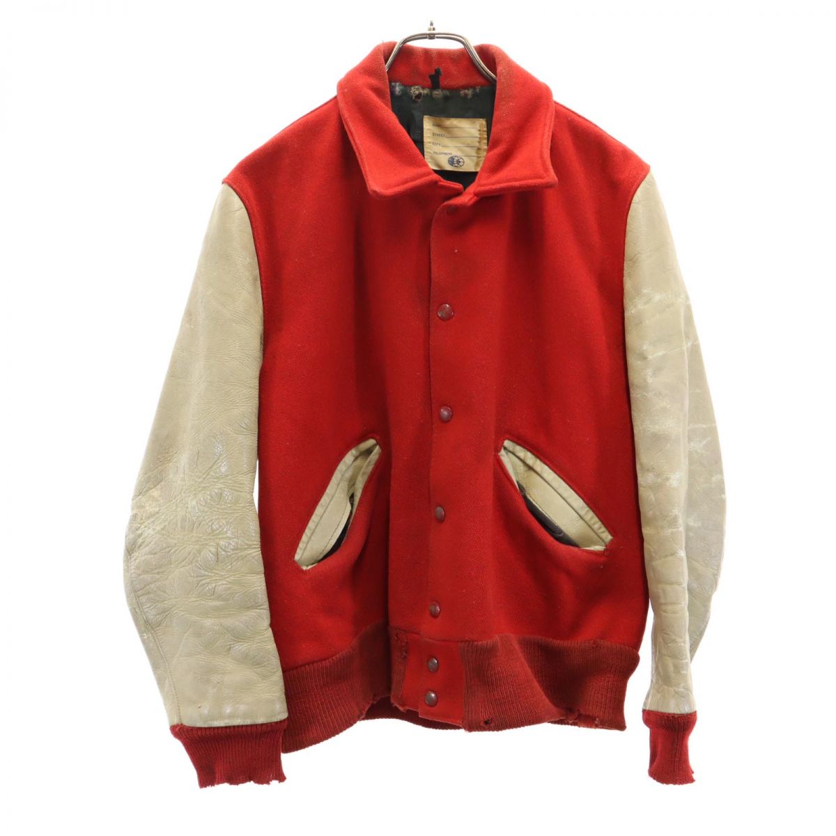 ウールブレンド 長袖 スタジャン レッド系 メンズ