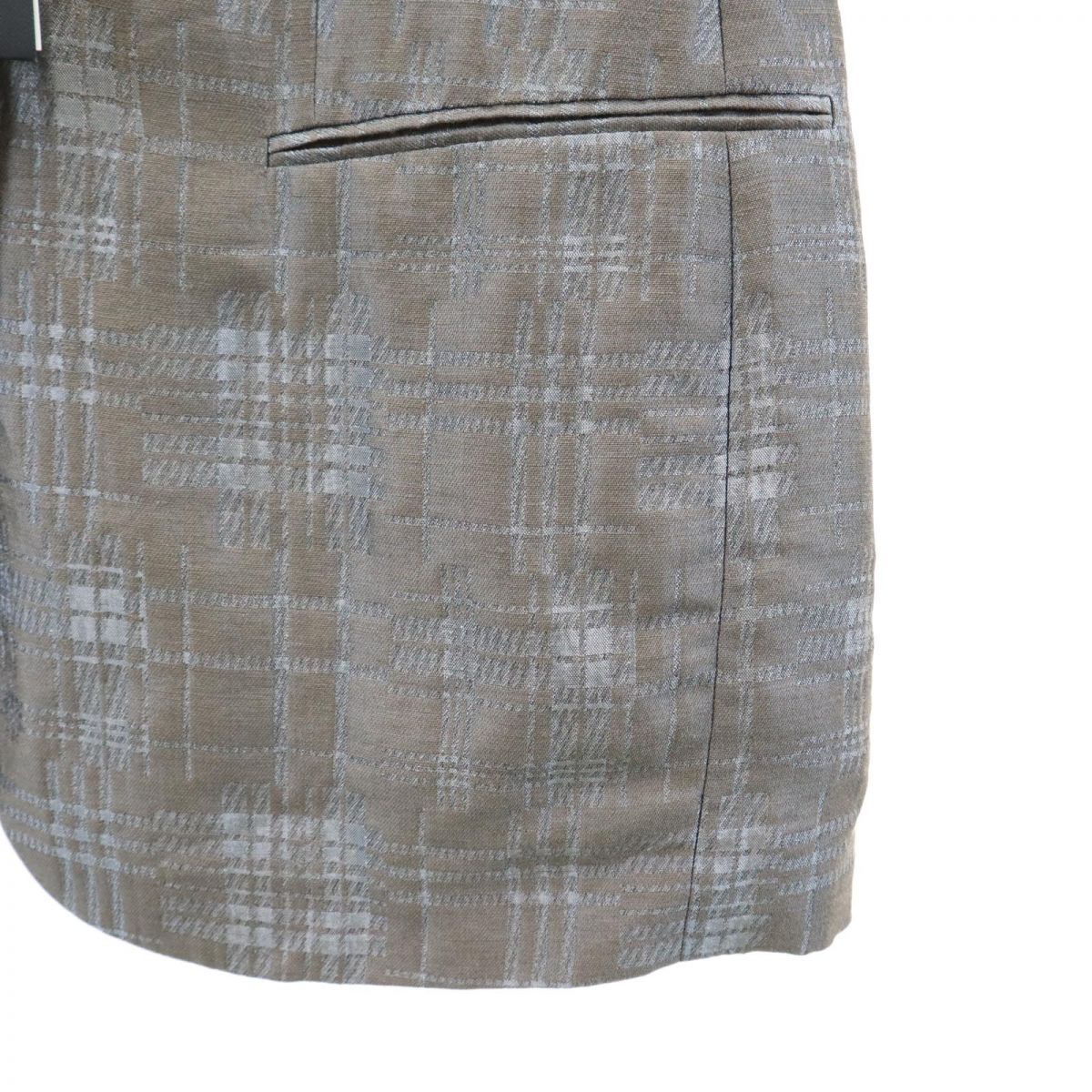GIORGIO ARMANI ジョルジオアルマーニ 未使用 イタリア製 チェック リネンブレンド テーラードジャケット 44 グレー系 タグ付き レディース