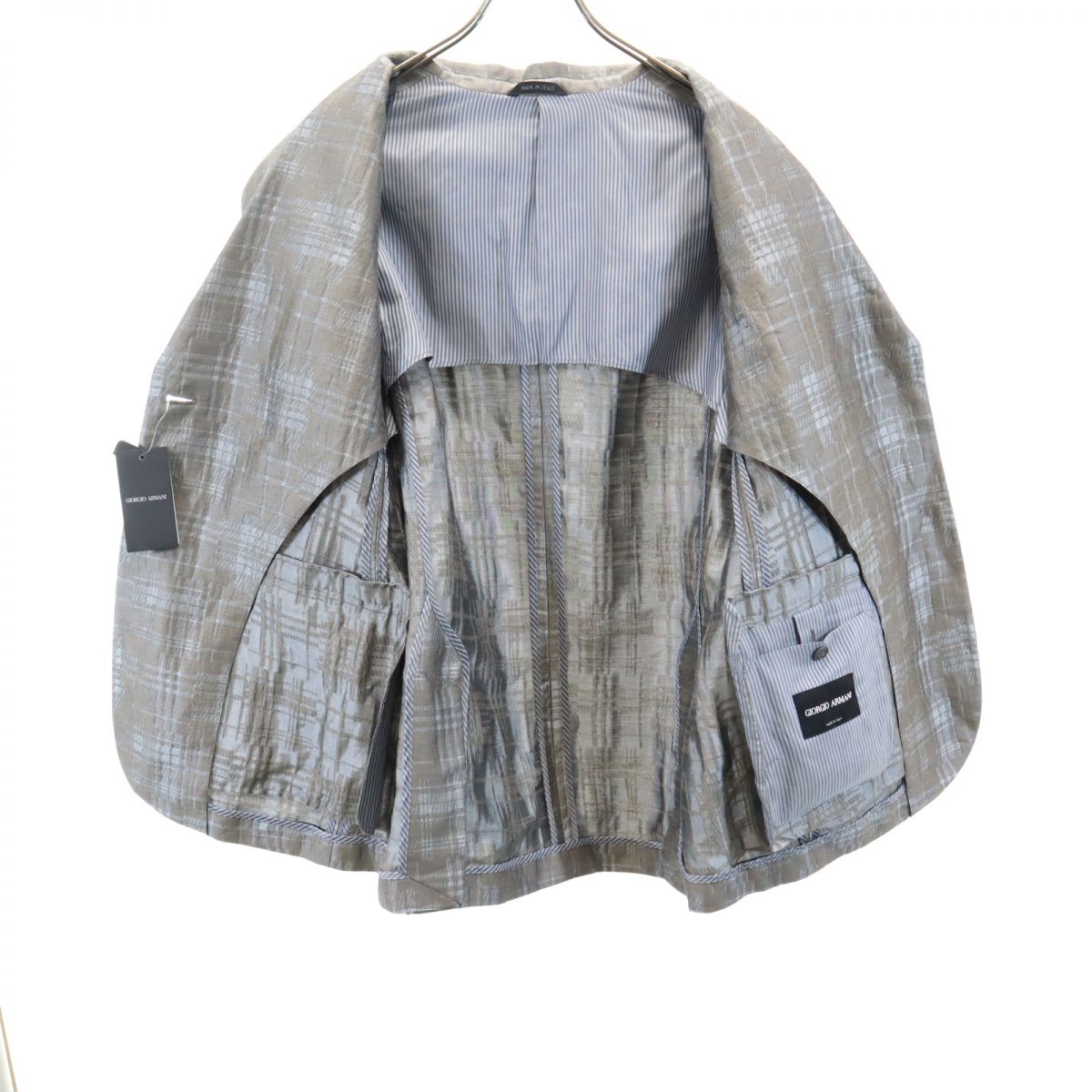 GIORGIO ARMANI ジョルジオアルマーニ 未使用 イタリア製 チェック リネンブレンド テーラードジャケット 44 グレー系 タグ付き レディース