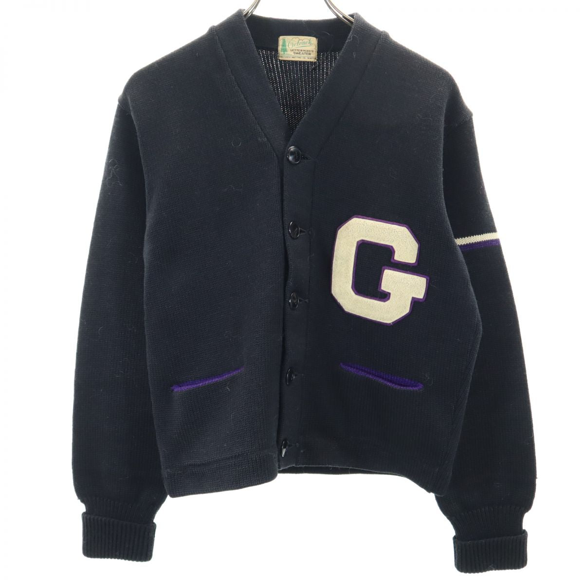 OCTONEK オクトネック 70s ヴィンテージ レタードカーディガン 長袖 ニット カーディガン ブラック メンズ