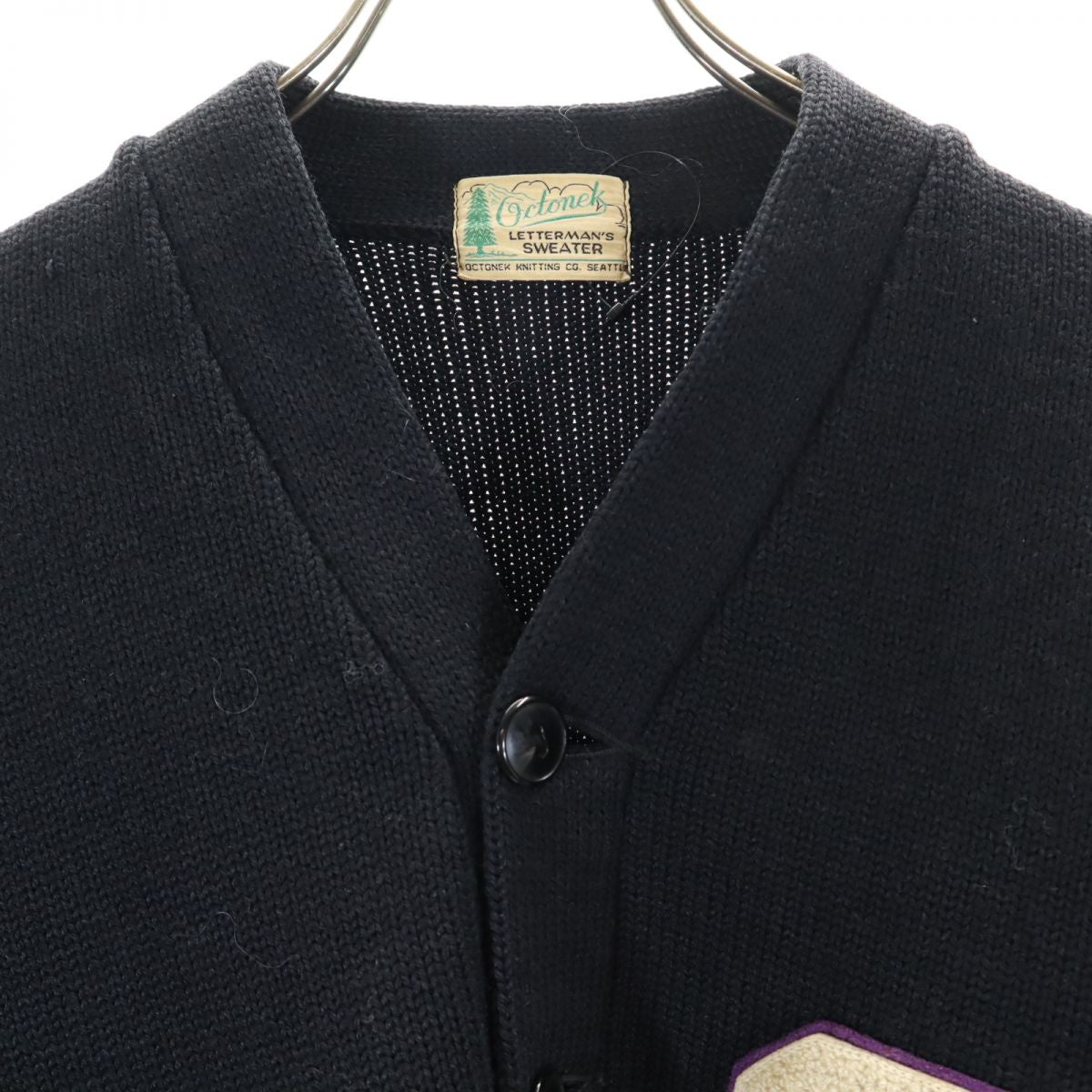 OCTONEK オクトネック 70s ヴィンテージ レタードカーディガン 長袖 ニット カーディガン ブラック メンズ