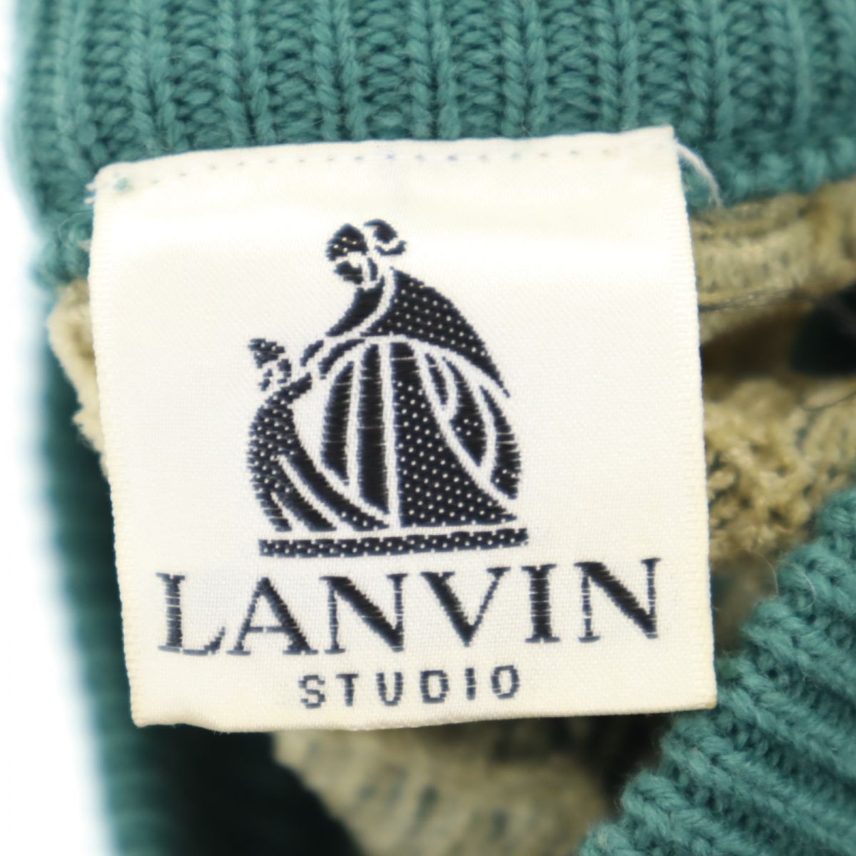 LANVIN ランバン ビッグサイズ ドット 長袖 ウールブレンド セーター 50 グリーン系 ニット メンズ