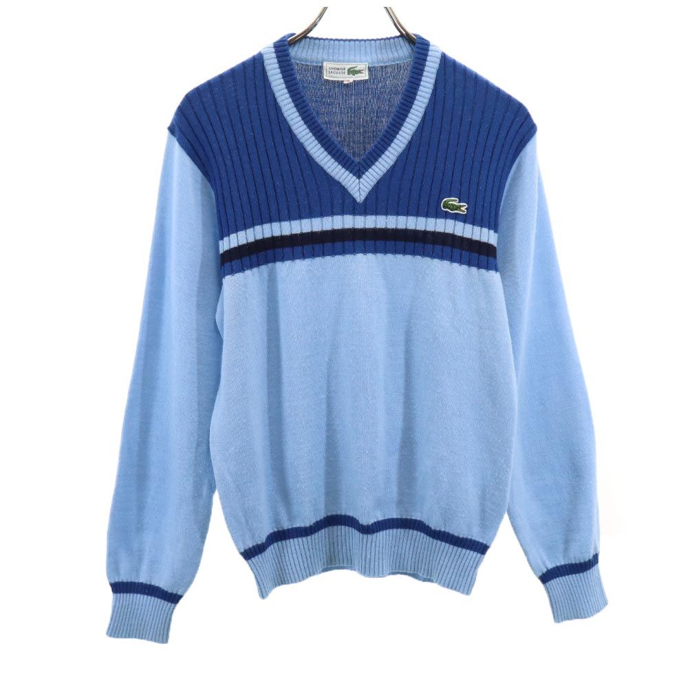 LACOSTE ラコステ ウールブレンド 長袖 Vネック セーター 3 ブルー系 ニット メンズ