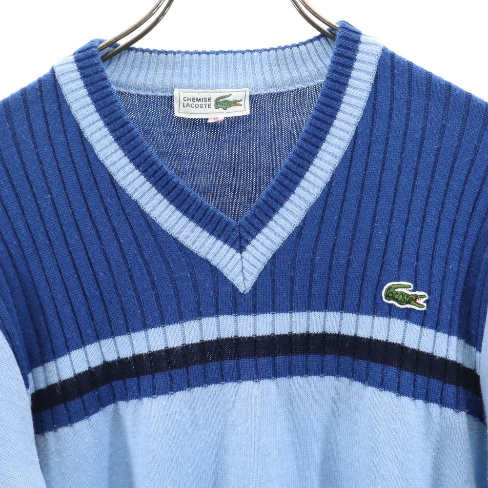 LACOSTE ラコステ ウールブレンド 長袖 Vネック セーター 3 ブルー系 ニット メンズ