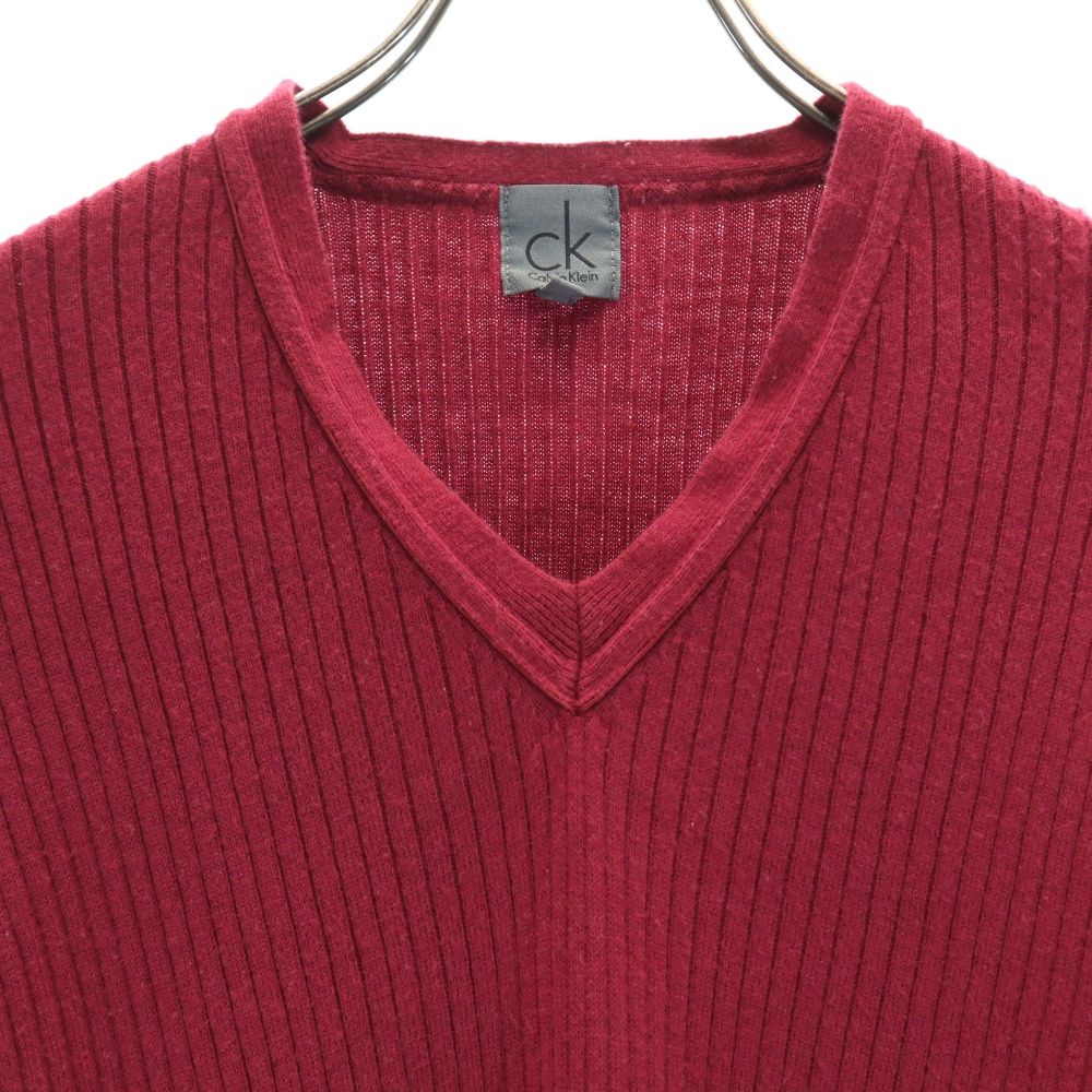 Calvin klein カルバンクライン ウールブレンド 長袖 Vネック セーター L レッド系 ニット メンズ