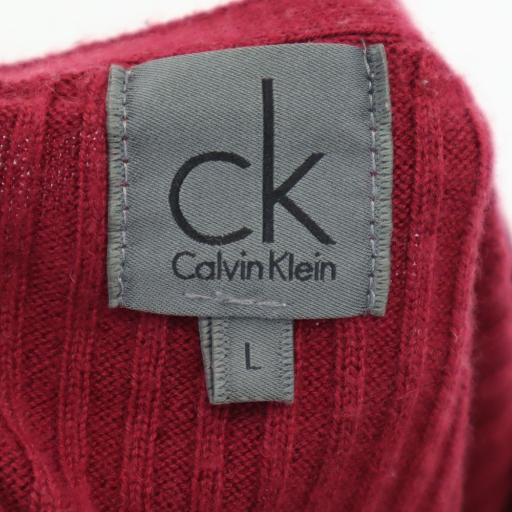 Calvin klein カルバンクライン ウールブレンド 長袖 Vネック セーター L レッド系 ニット メンズ