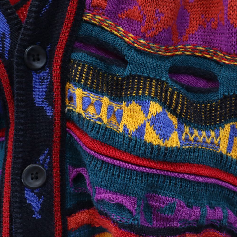 HYSPORT 90s ウール オールド 3Dニット 総柄 長袖 ニット カーディガン 12 メンズ