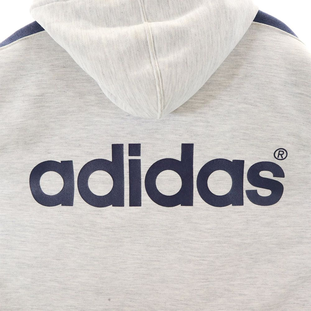 adidas アディダス 80s デサント製 ADS-8704 ヴィンテージ バック プリント トレフォイルロゴ スウェット 中綿ジャケット M-L グレー系 ボア フード メンズ