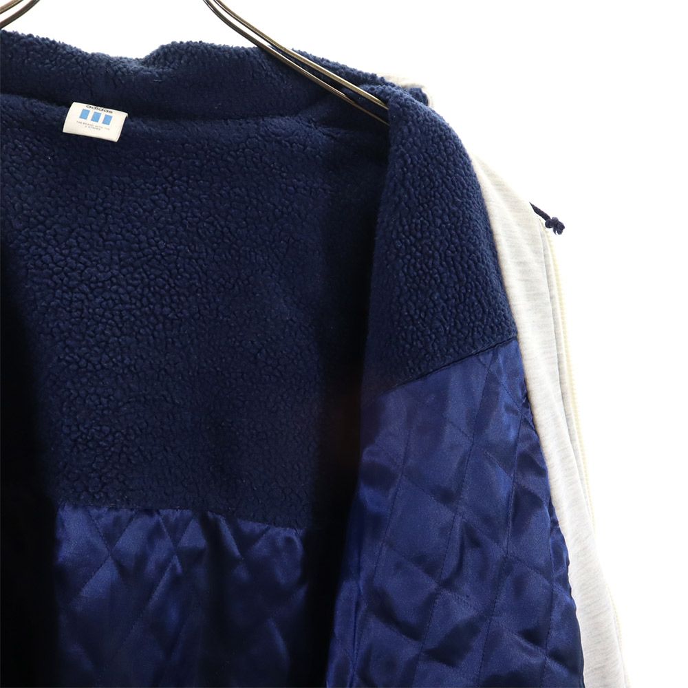 adidas アディダス 80s デサント製 ADS-8704 ヴィンテージ バック プリント トレフォイルロゴ スウェット 中綿ジャケット M-L グレー系 ボア フード メンズ