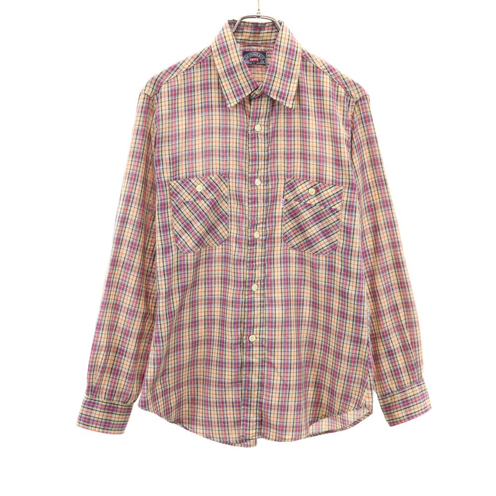 リーバイストラウス 70s USA製 ヴィンテージ チェック柄 長袖 シャツ L ブラウン系 メンズ
