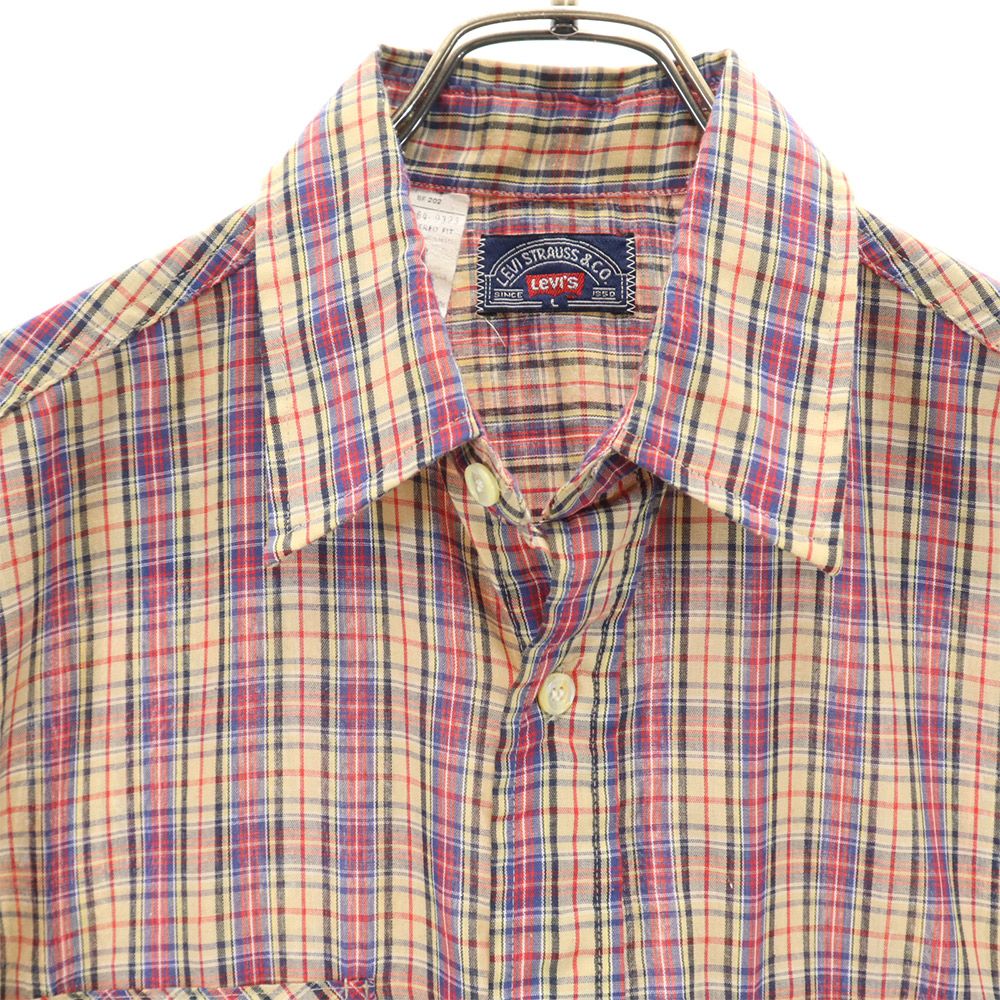 リーバイストラウス 70s USA製 ヴィンテージ チェック柄 長袖 シャツ L ブラウン系 メンズ