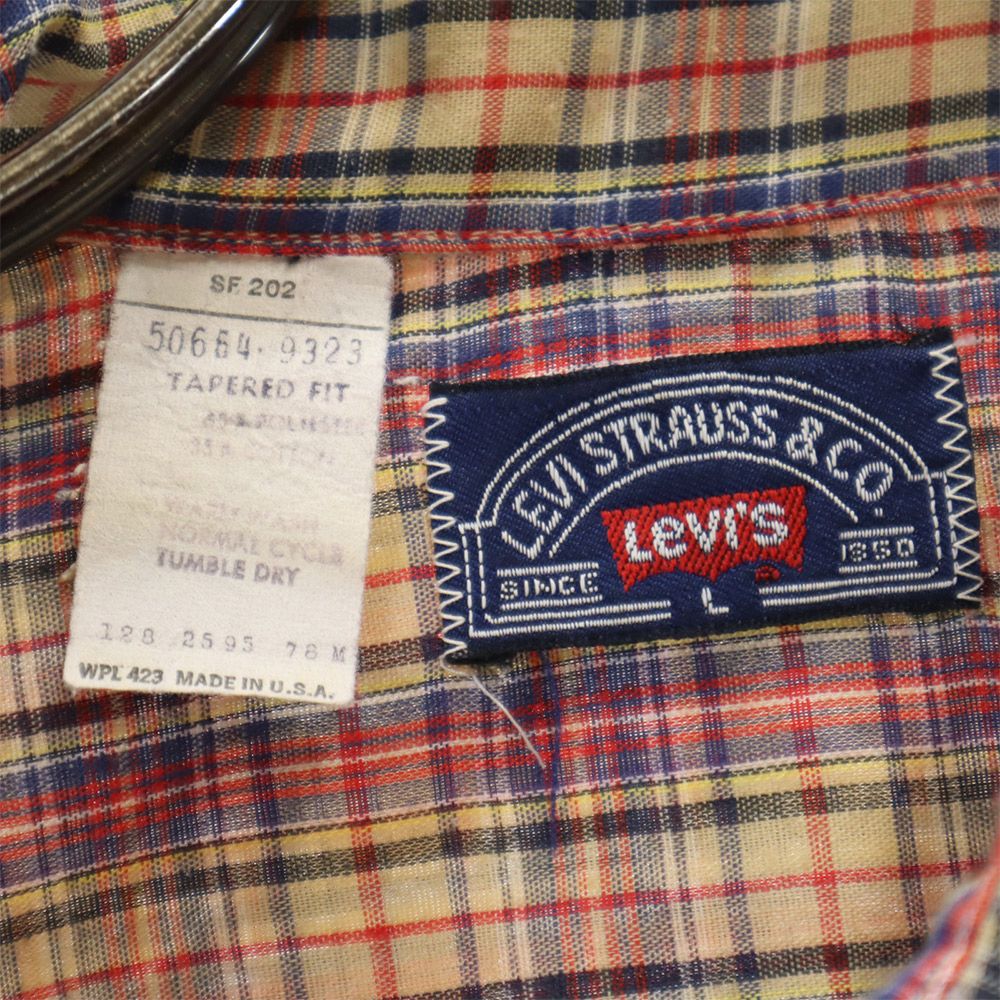 リーバイストラウス 70s USA製 ヴィンテージ チェック柄 長袖 シャツ L ブラウン系 メンズ