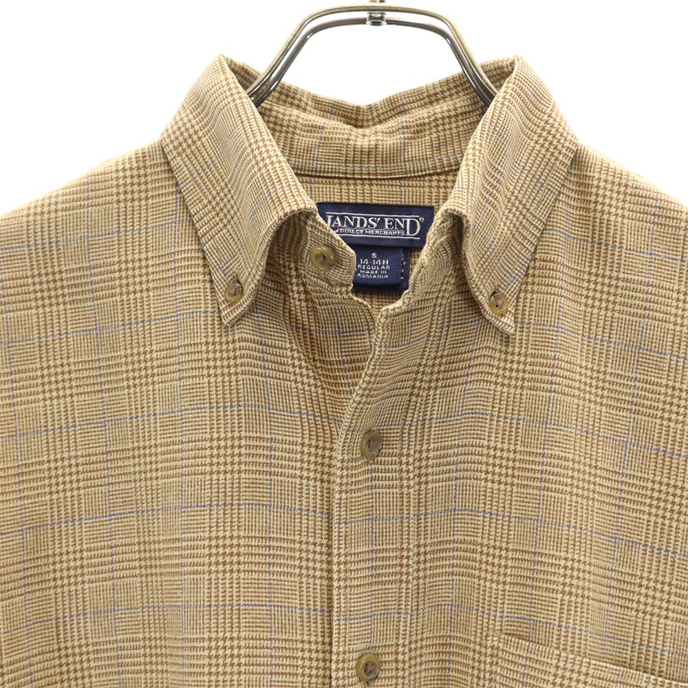 LANDS' END ランズエンド 90s オールド チェック柄 長袖 ボタンダウンシャツ S14-14H ブラウン系 キッズ