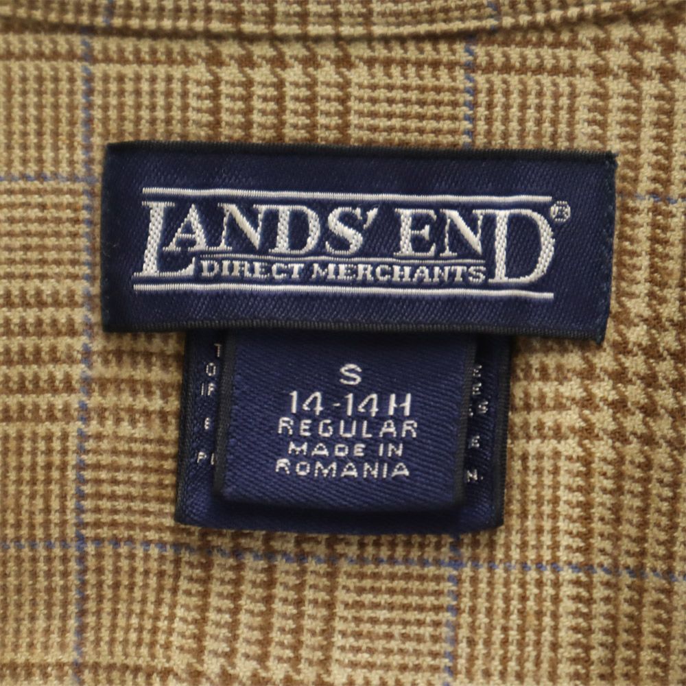 LANDS' END ランズエンド 90s オールド チェック柄 長袖 ボタンダウンシャツ S14-14H ブラウン系 キッズ