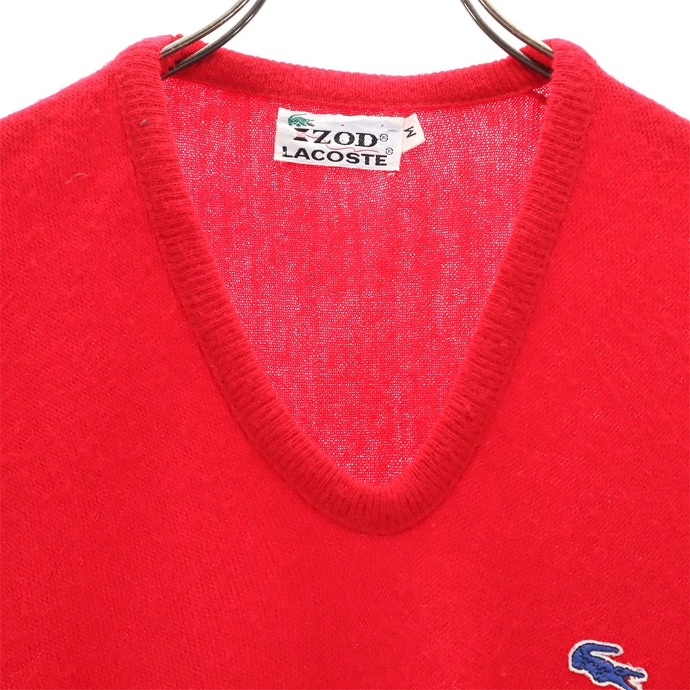 LACOSTE ラコステ 70s ヴィンテージ 糸巻タグ アイゾッド 長袖 Vネック セーター 2 レッド ニット メンズ