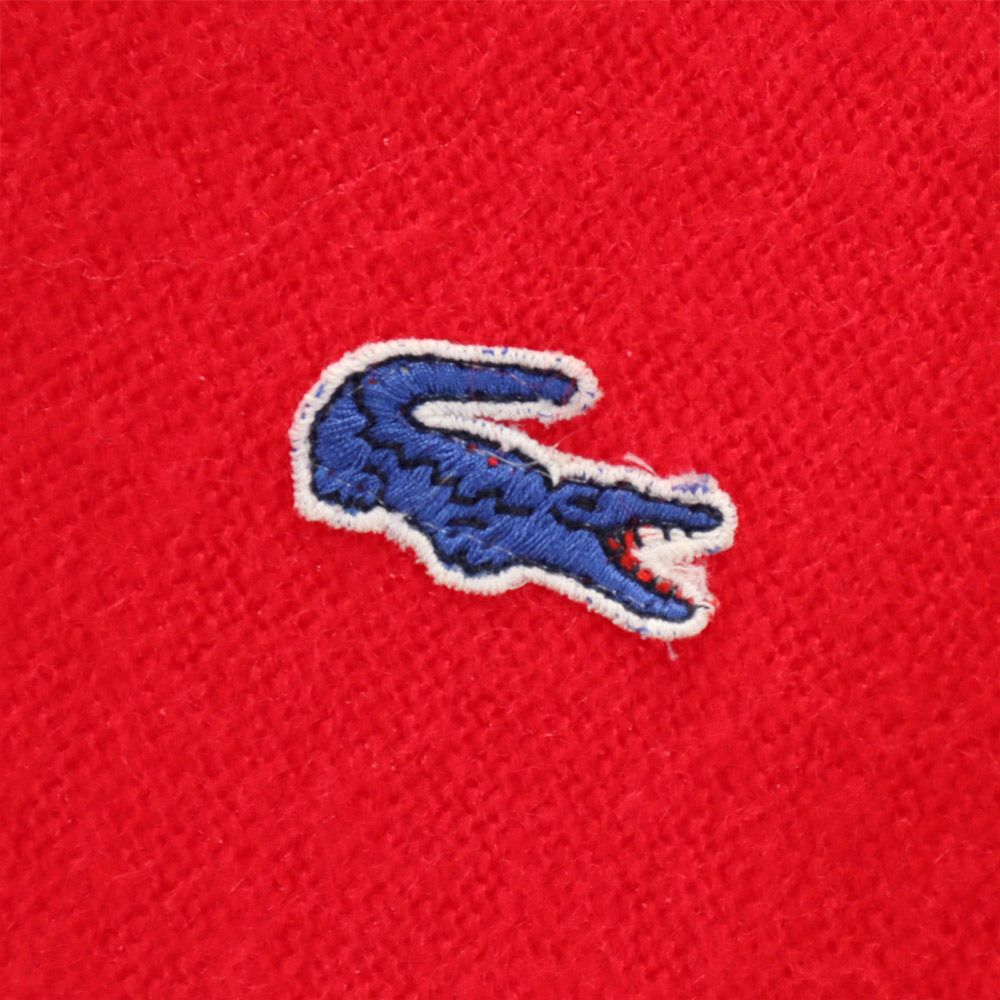 LACOSTE ラコステ 70s ヴィンテージ 糸巻タグ アイゾッド 長袖 Vネック セーター 2 レッド ニット メンズ