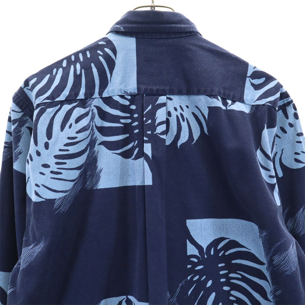 Leilani レイラニ ボタニカル柄 長袖 アロハシャツ L ブルー系 メンズ