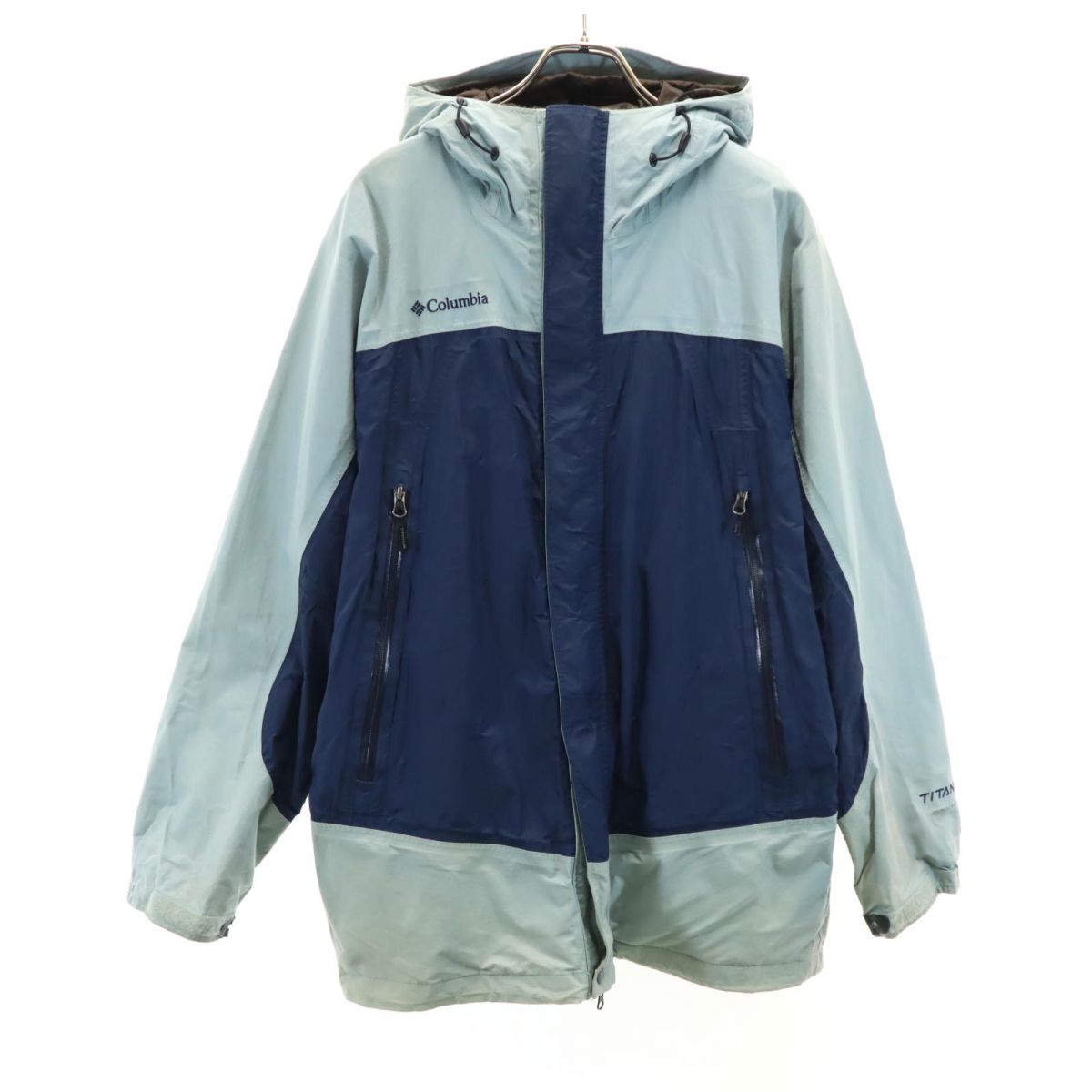 Columbia コロンビア アウトドア ナイロンジャケット L ネイビー×ブルー フード 裏メッシュ地 メンズ