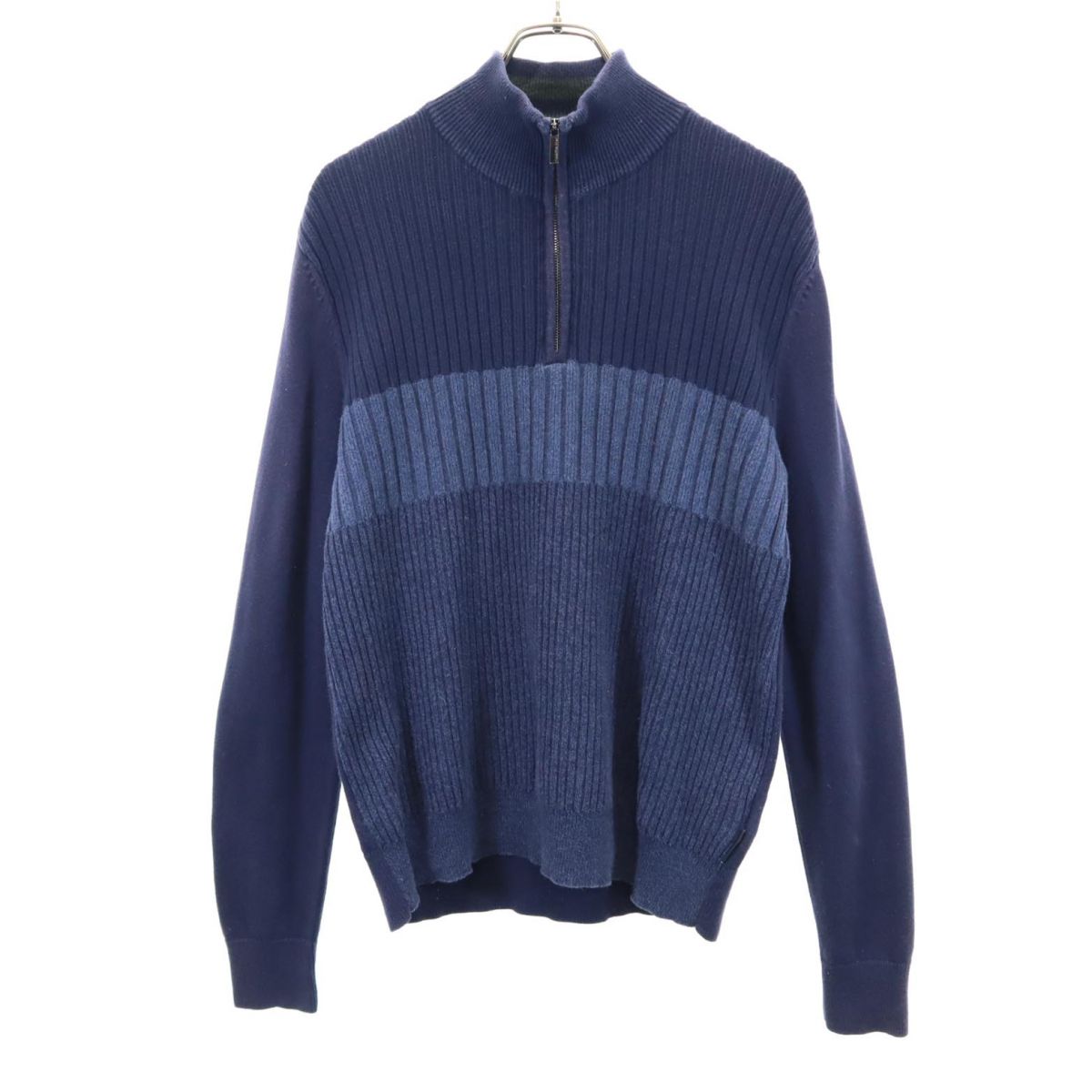 Calvin klein Jeans カルバンクラインジーンズ 長袖 ハーフジップ コットンニット セーター M ネイビー メンズ