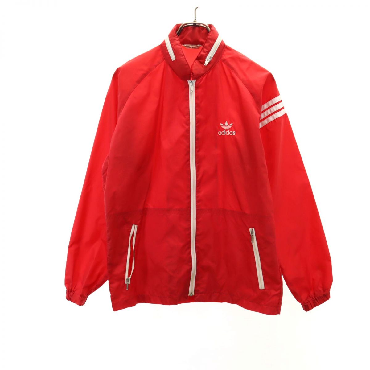 adidas アディダス 70s デサント製 トレフォイルロゴ ヴィンテージ 長袖 ナイロンジャケット M レッド メンズ