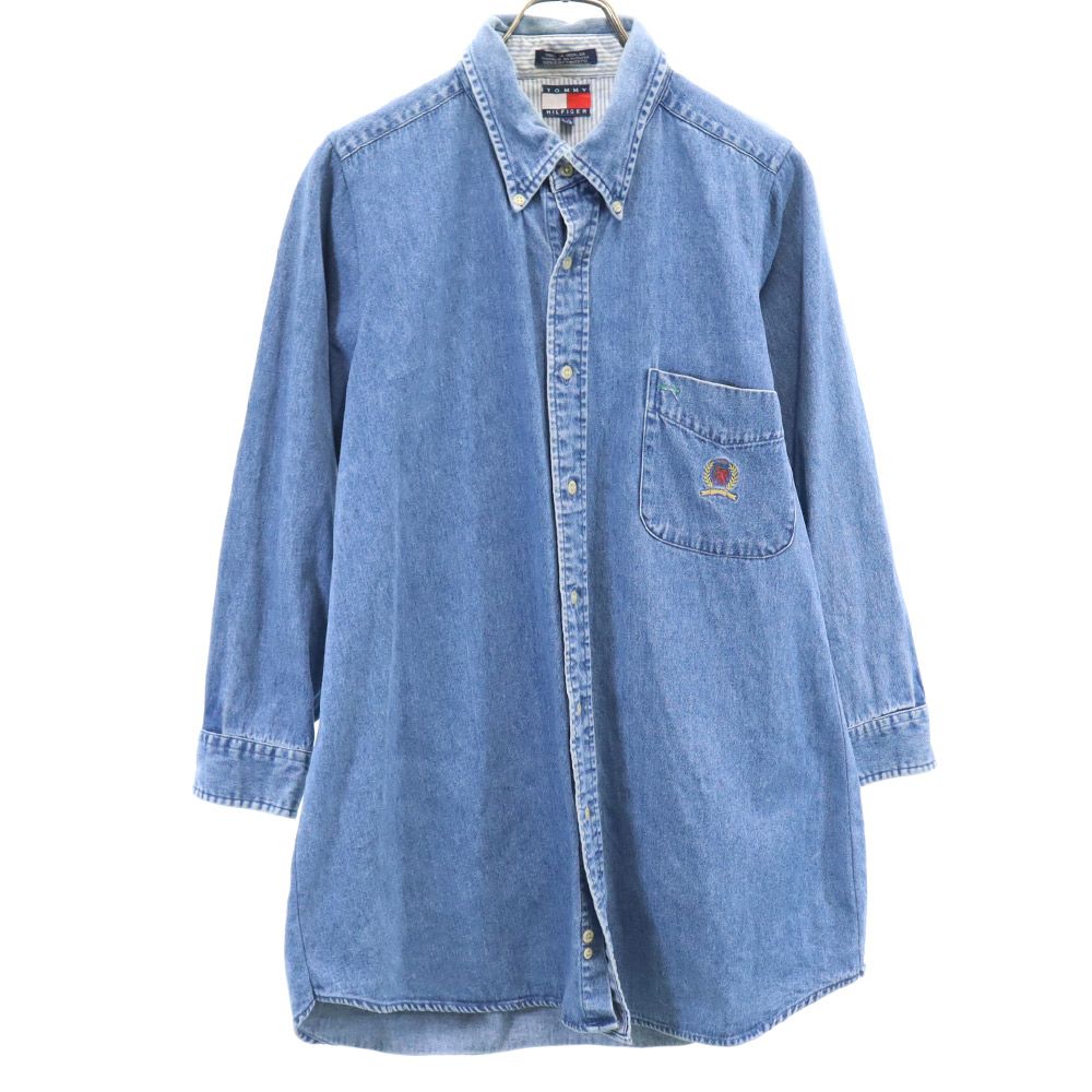 TOMMY HILFIGER トミーヒルフィガー 90s オールド フラッグタグ 長袖 デニム ボタンダウンシャツ L メンズ