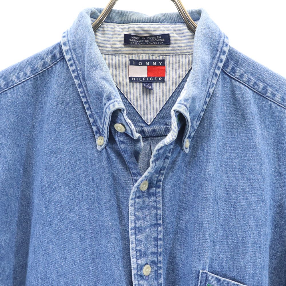 TOMMY HILFIGER トミーヒルフィガー 90s オールド フラッグタグ 長袖 デニム ボタンダウンシャツ L メンズ