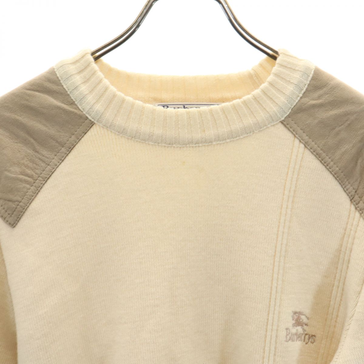バーバリーズ 90s イギリス製 オールド コンバットニット 長袖 エルボーパッチ セーター S ベージュ系 Burberrys ニット メンズ