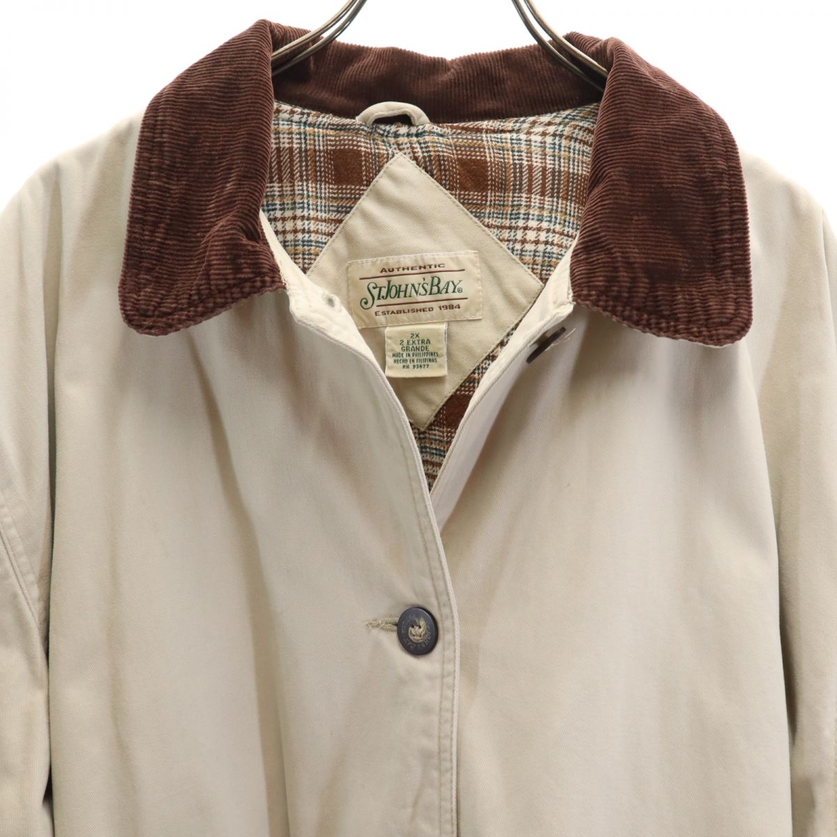 STJOHN’sBAY セントジョンズベイ 90s オールド ジャケット 2X アイボリー系×ブラウン ビッグサイズ コーデュロイ襟 メンズ