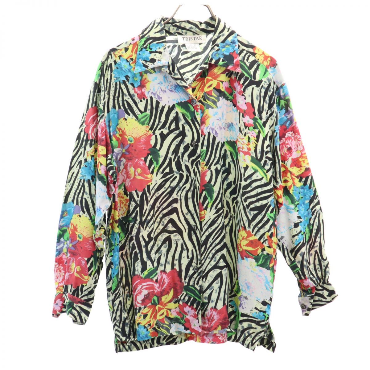 TRISTAR オールド 総柄 長袖 シルク オープンカラーシャツ M レディース