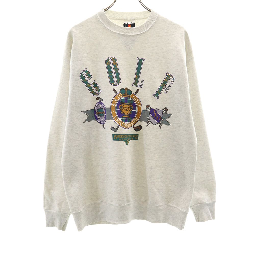 SIGNAL SPORTS シグナルスポーツ 90s USA製 オールド プリント 長袖 トレーナー XL グレー系 スウェット 裏起毛 メンズ