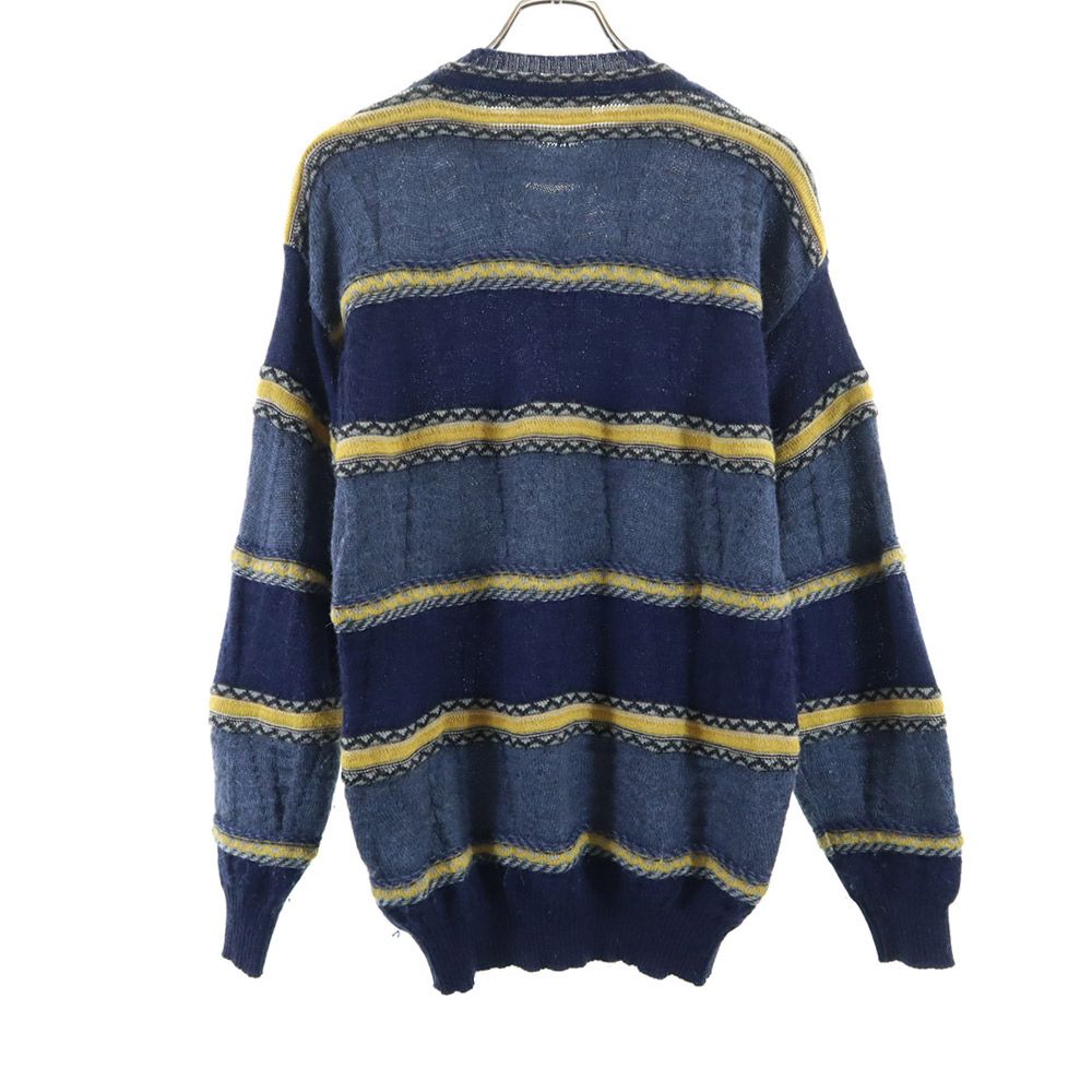OLD オールド 90s イタリア製 ウールブレンド 総柄 長袖 セーター 42 ネイビー系 ニット メンズ