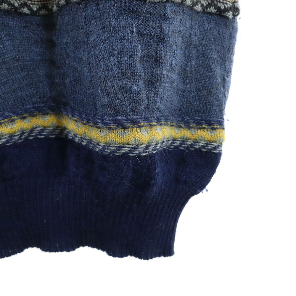 OLD オールド 90s イタリア製 ウールブレンド 総柄 長袖 セーター 42 ネイビー系 ニット メンズ