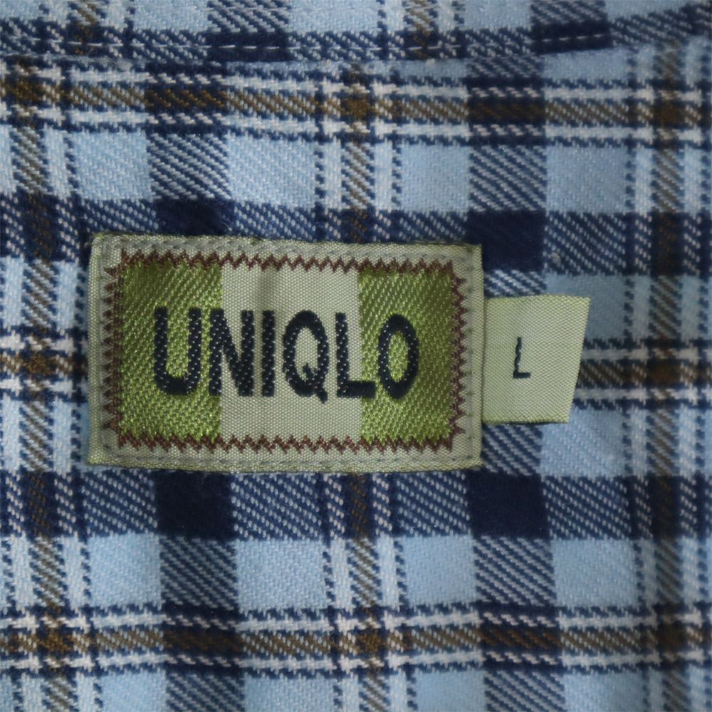UNIQLO ユニクロ 長袖 チェックシャツ L ブルー系 メンズ