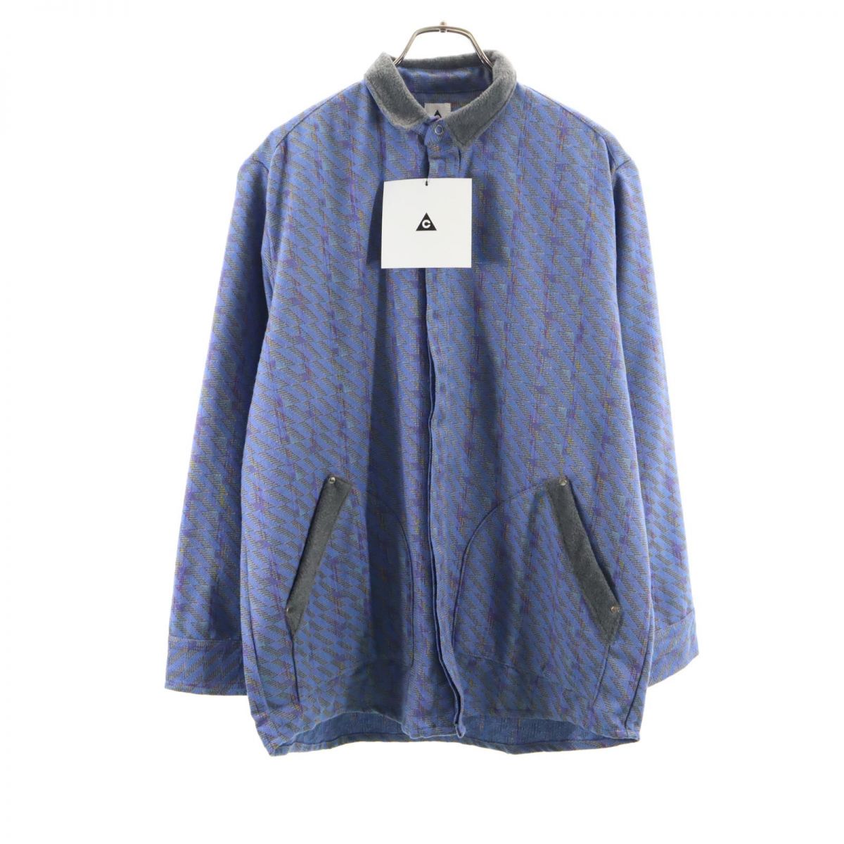 未使用 テンジカイJACK テンジカイジャック 未使用 日本製 総柄 長袖 ウールブレンド シャツジャケット ブルー系 タグ付き メンズ