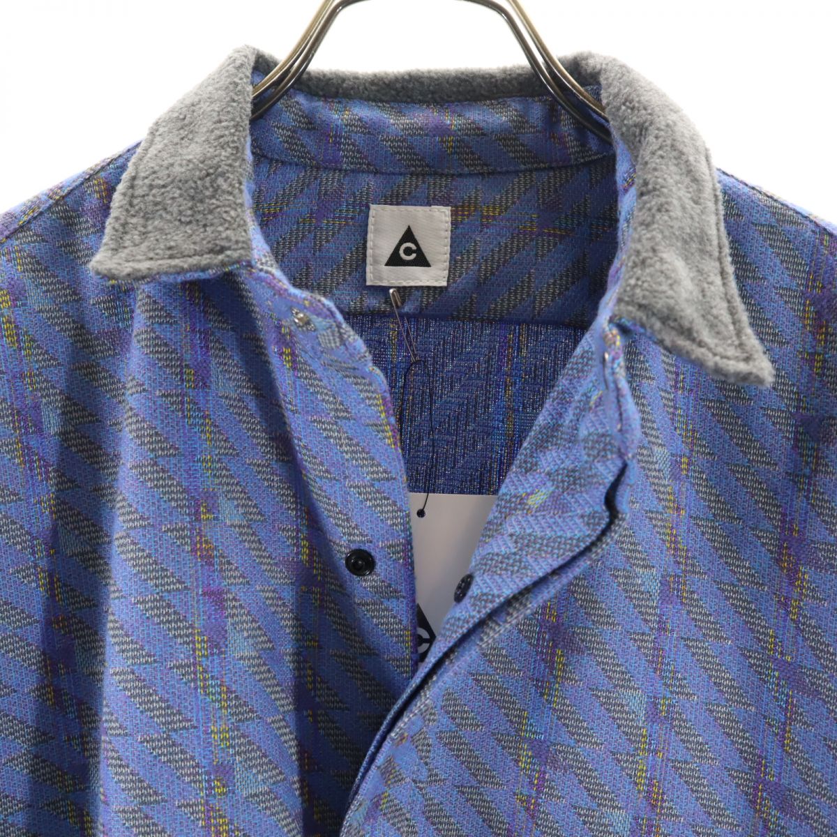 未使用 テンジカイJACK テンジカイジャック 未使用 日本製 総柄 長袖 ウールブレンド シャツジャケット ブルー系 タグ付き メンズ