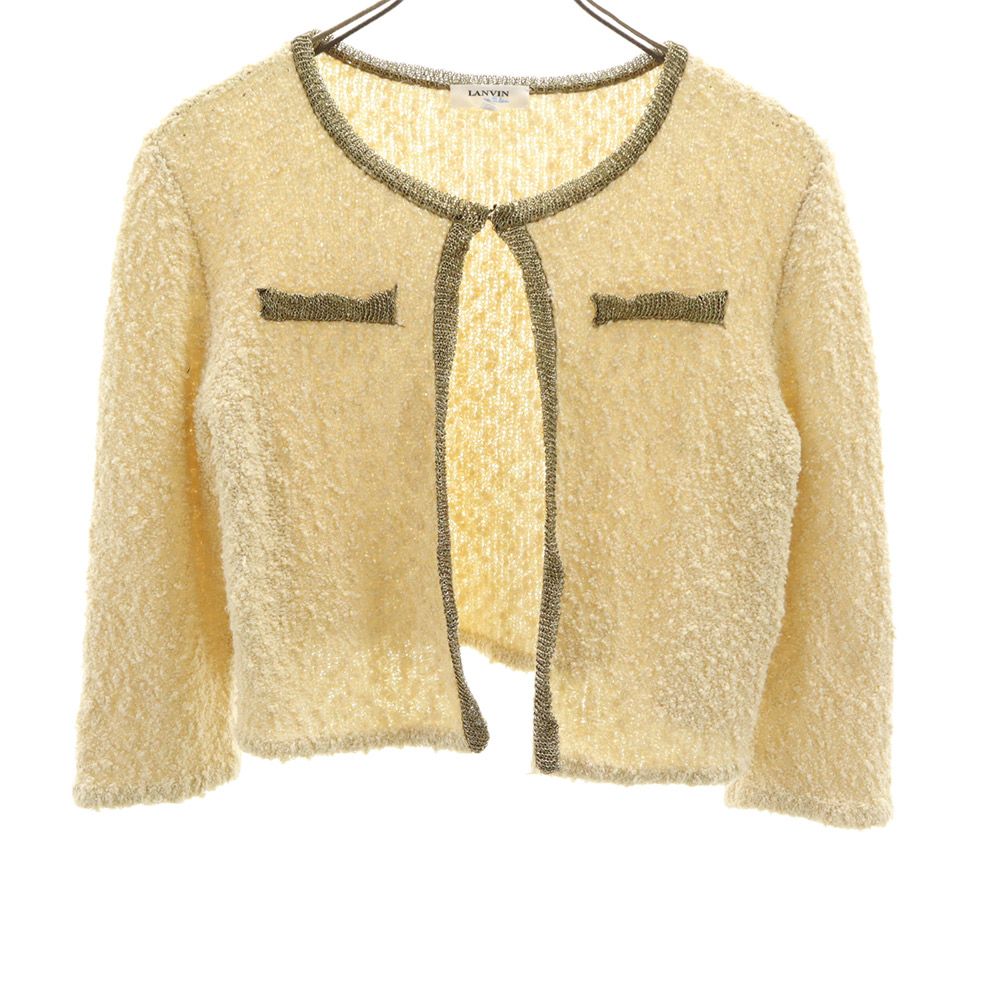 LANVIN en Bleu ランバンオンブルー 90s 日本製 長袖 ニット カーディガン 38 アイボリー系 オールド ヴィンテージ レディース