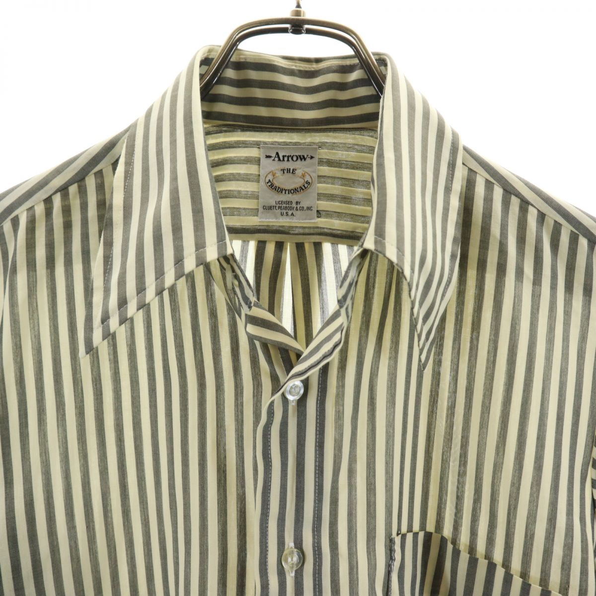 ARROW アロー 70s ストライプ柄 長袖 シャツ グレー×アイボリー オールド ヴィンテージ メンズ