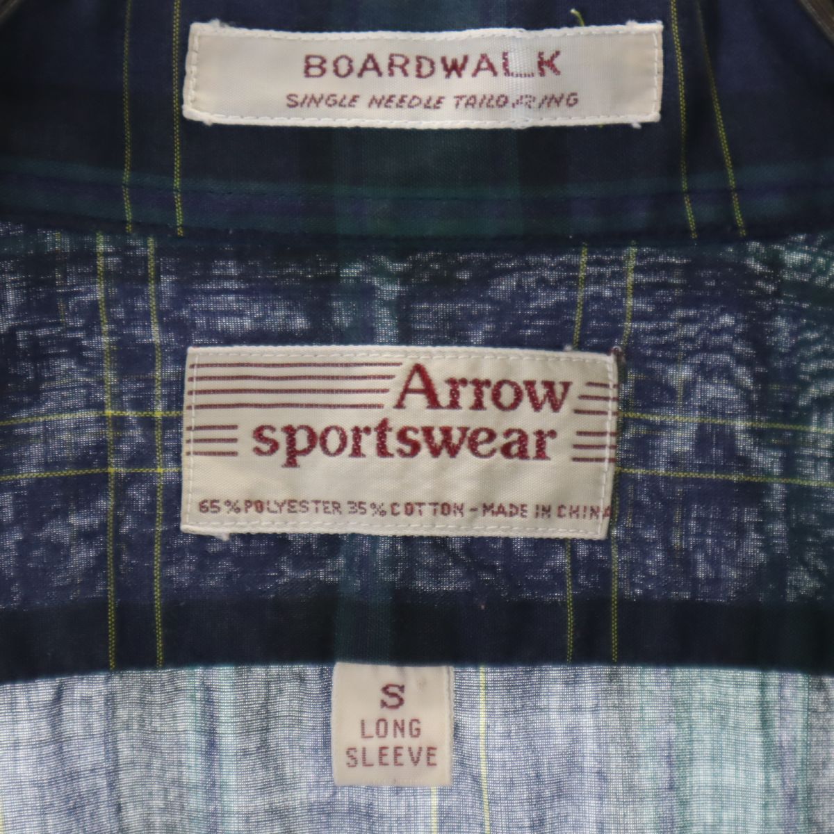 ARROW アロー 80s 90s チェック柄 長袖 ボタンダウンシャツ S ネイビー系 オールド ヴィンテージ メンズ