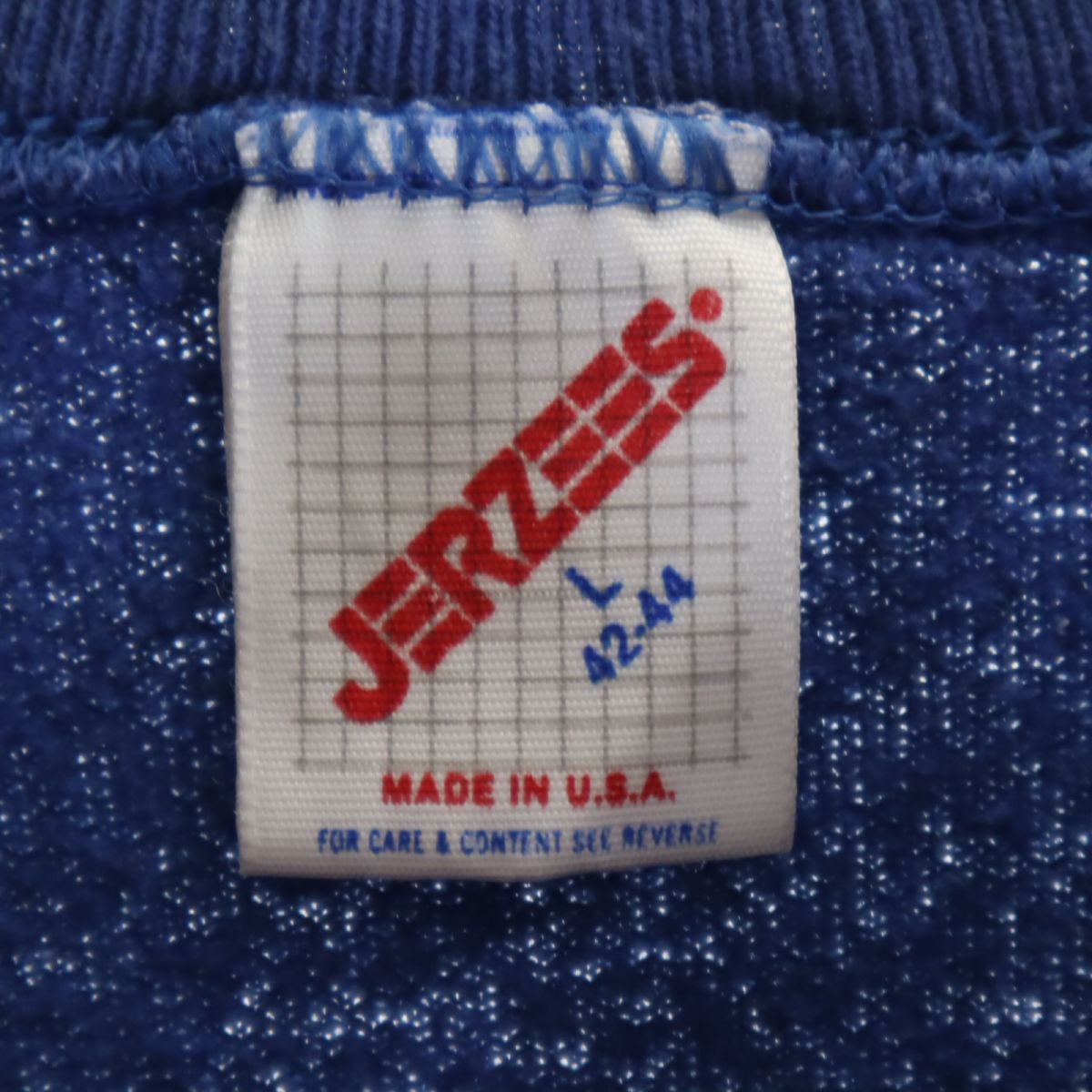 JERZEES ジャージーズ 80s USA製 綿ポリ 半袖 Tシャツ L ブルー系 裏起毛 オールド ヴィンテージ メンズ