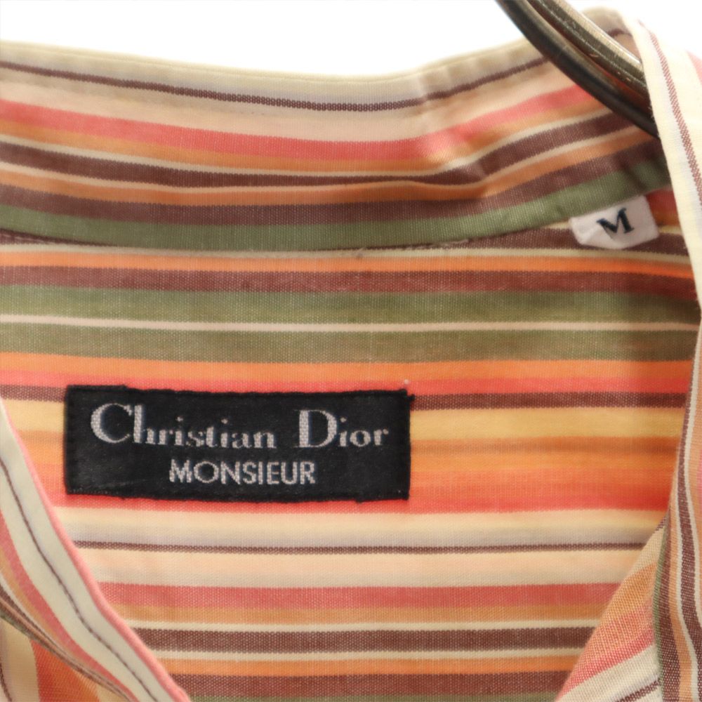 クリスチャンディオール 90s オールド 長袖アロハ ストライプ 長袖 バンドカラーシャツ M オレンジ系 Christian Dior メンズ
