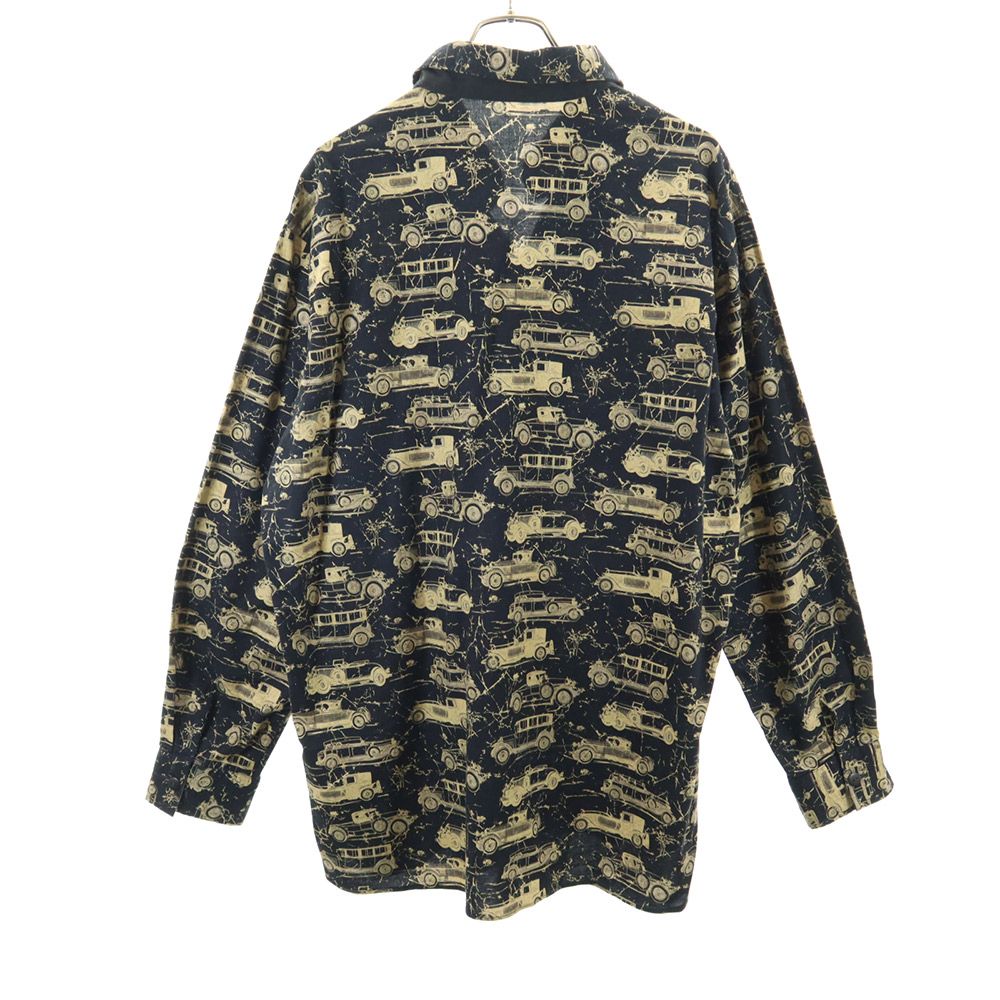 オールド クラシックカー柄 長袖 ボタンダウンシャツ ブラック系 車柄 メンズ