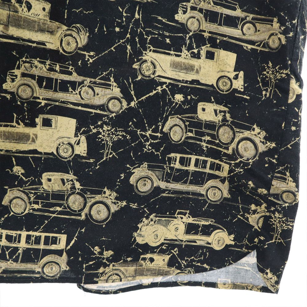オールド クラシックカー柄 長袖 ボタンダウンシャツ ブラック系 車柄 メンズ