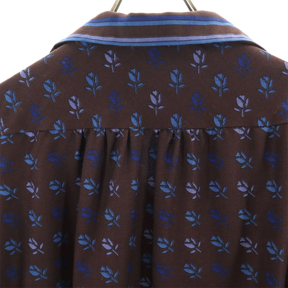 オールド チューリップ柄 長袖 オープンカラーシャツ ブラウン系 レディース