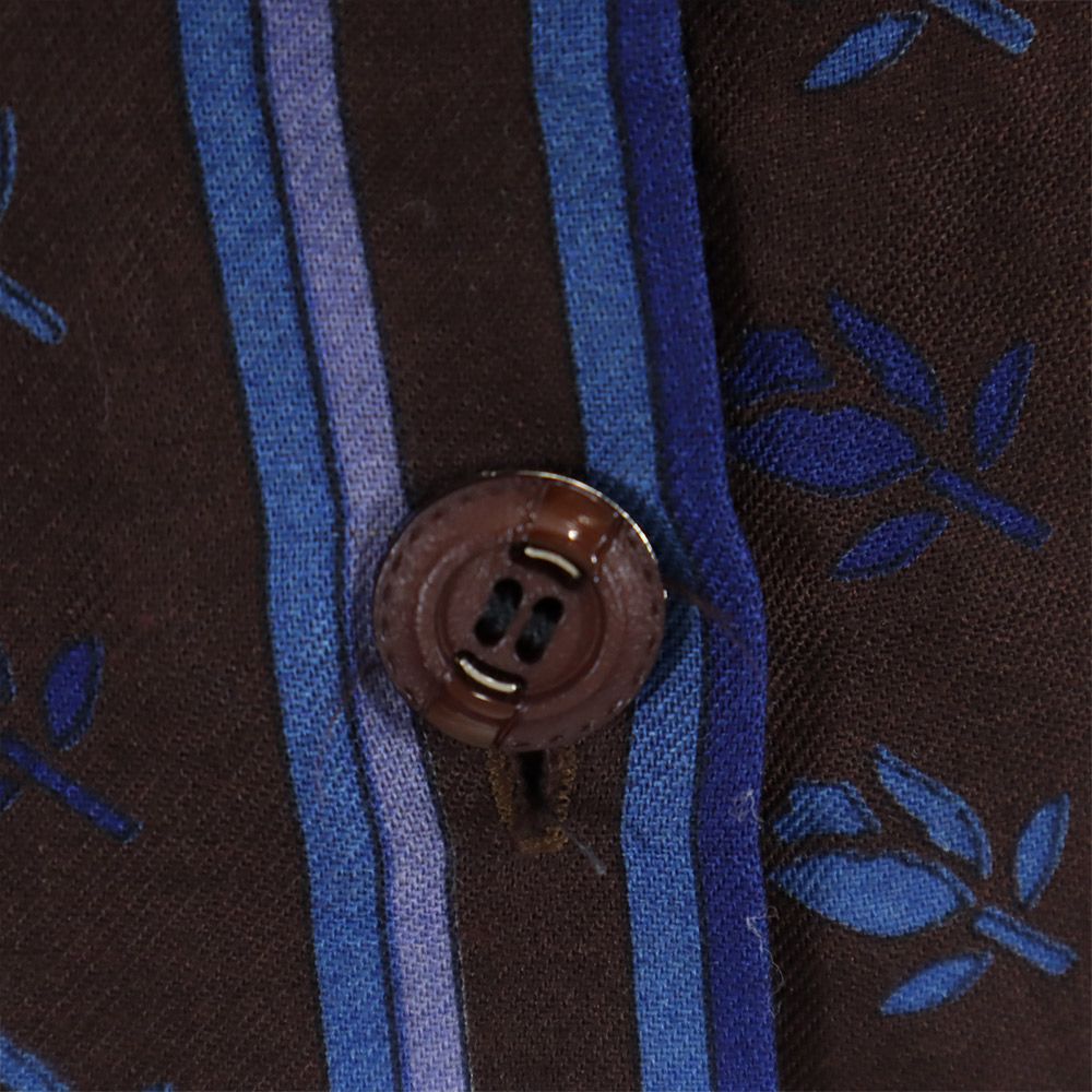 オールド チューリップ柄 長袖 オープンカラーシャツ ブラウン系 レディース