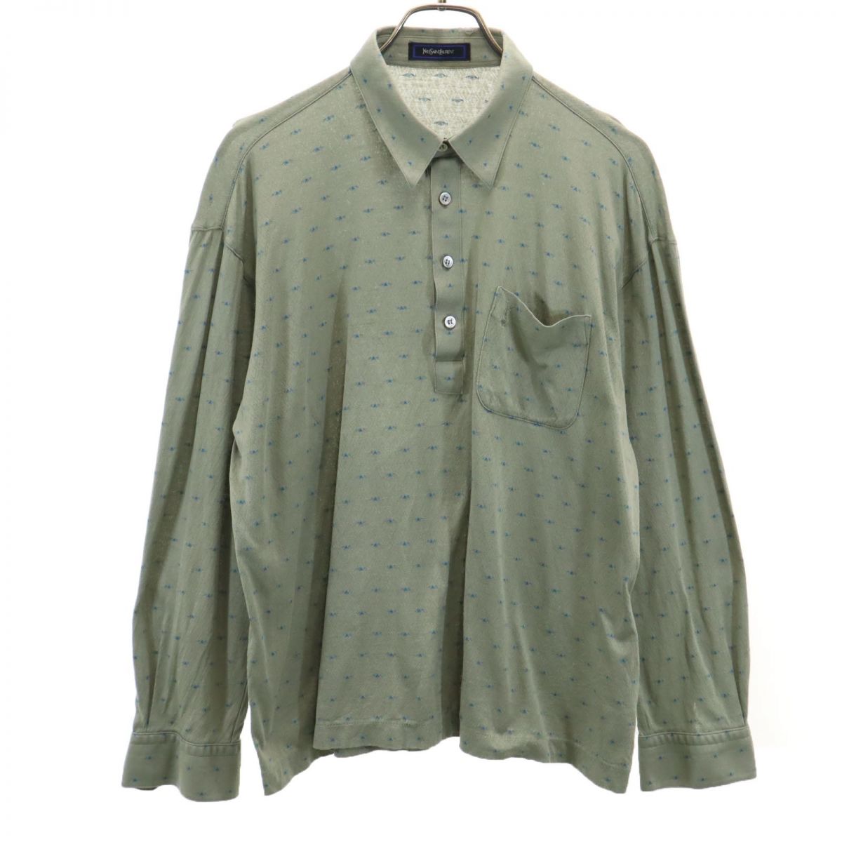 YVES SAINT LAURENT イヴサンローラン 90s オールド 長袖 ポロシャツ L カーキ メンズ